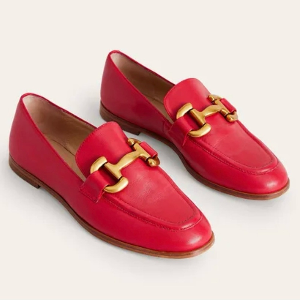 Boden Red Leather Horsebit Loafers